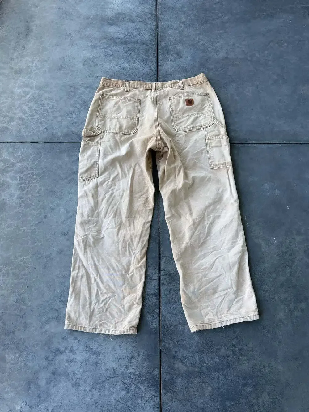 Carhartt Vintage Distressed Tan Canvas Work Pants Carpenter Dungarees Size 36x30